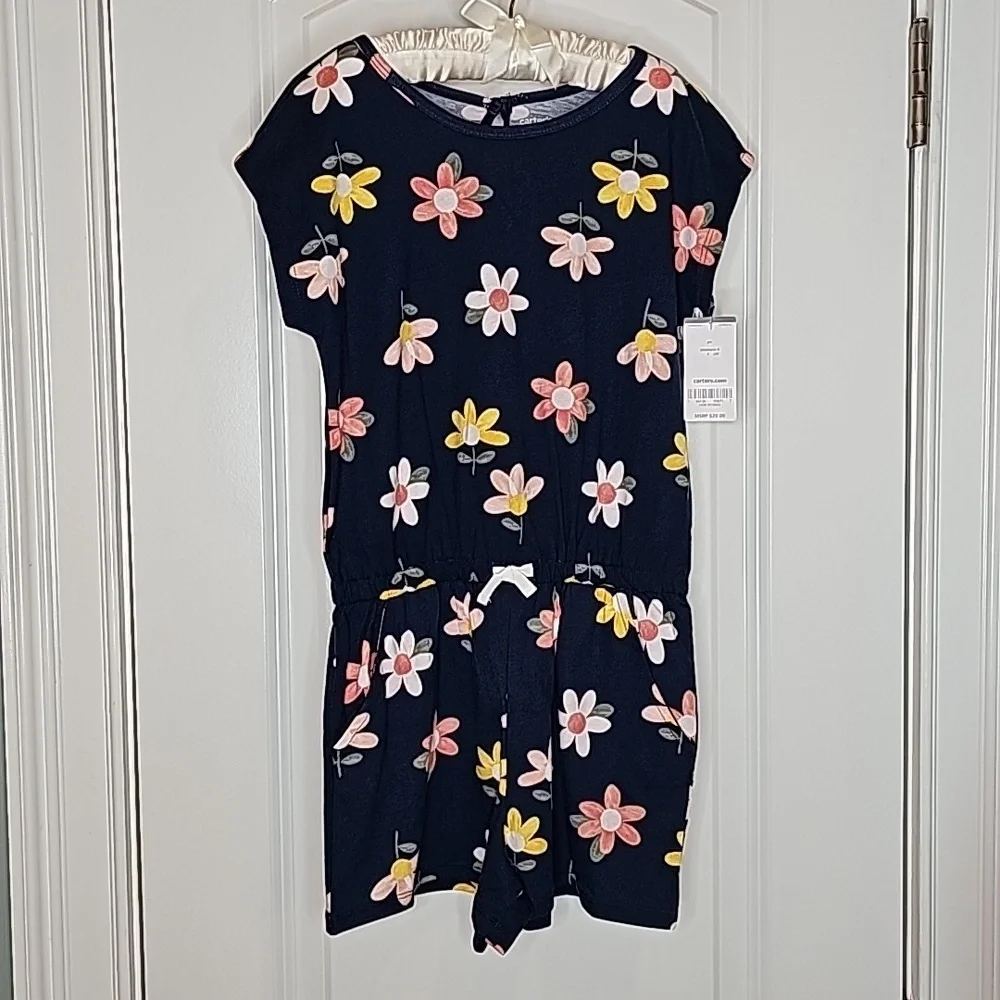 Carter's Navy Blue Floral Jersey Romper - Size 8